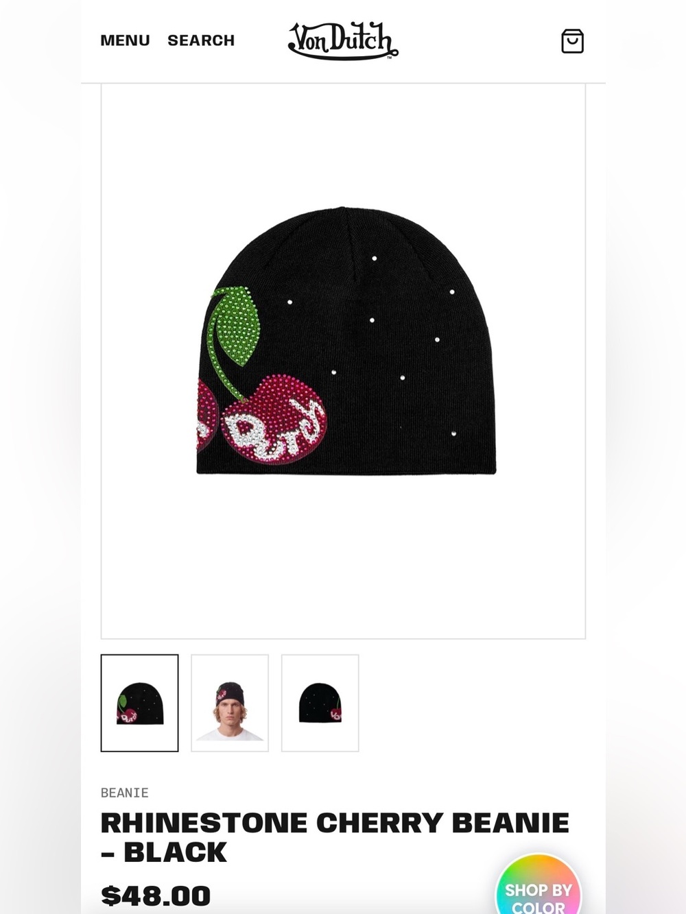 Von Dutch RHINESTONE CHERRY BEANIE - BLACK. Brand new, in original packaging.